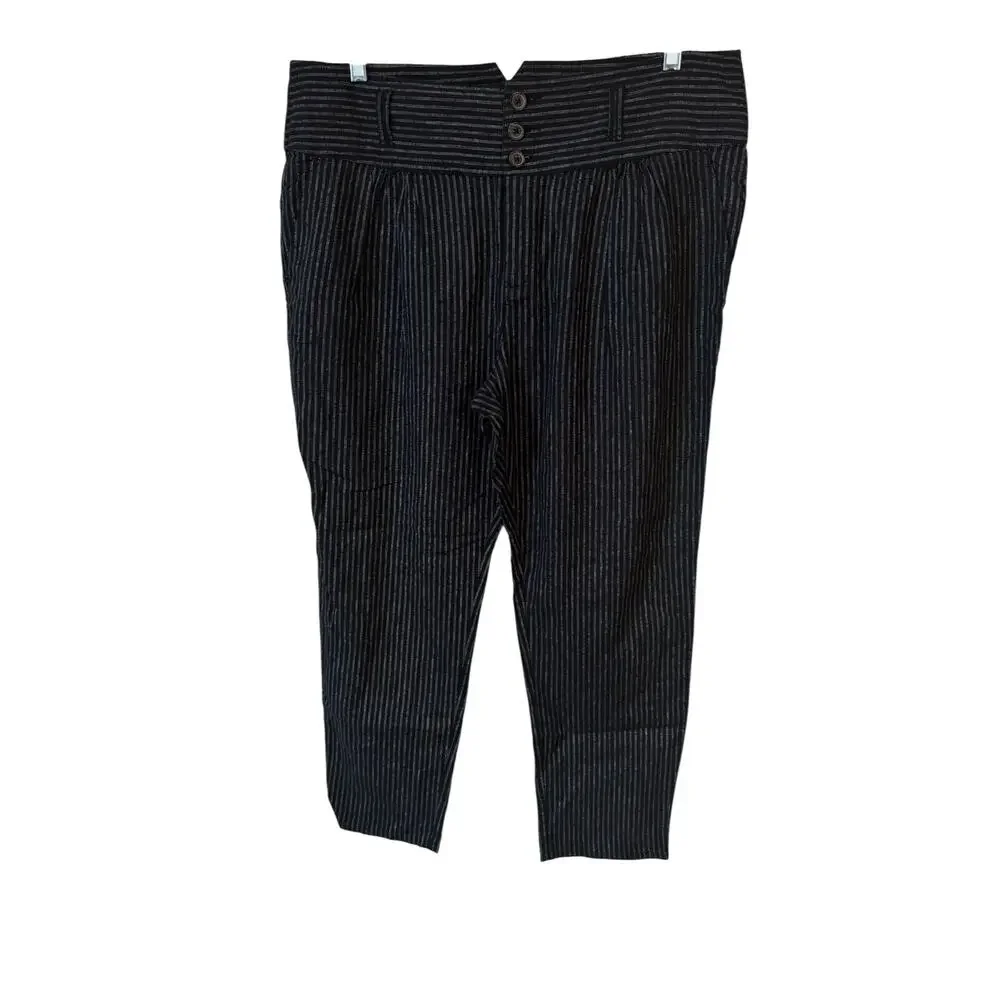 SUNDANCE NWOT Amelia Linen Blend Pinstripe Pants Size 16 Black Old Money Neutral